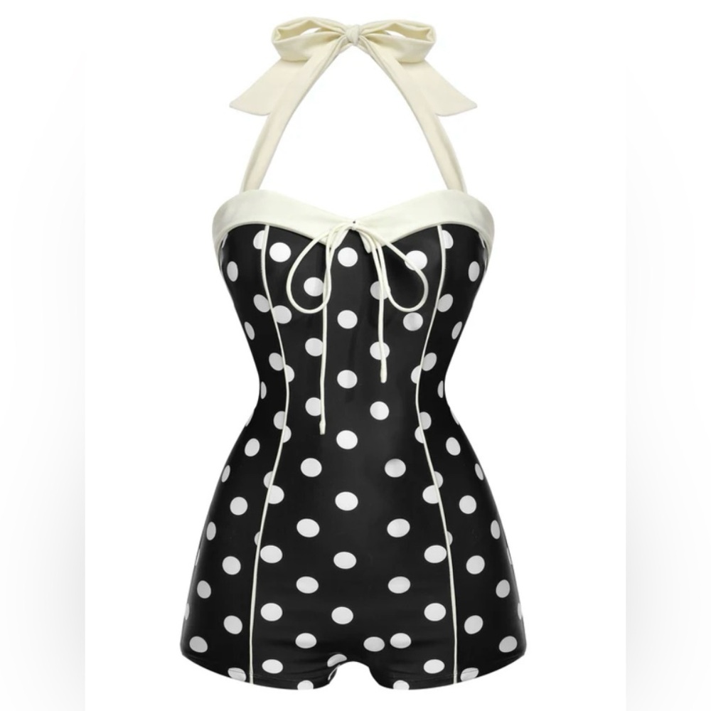 NWT POLKA DOT BOYLEG HALTER SWIMSUIT